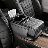 Leather Car Armrest Cover, 5-in-1 Console Cushion with Storage &amp; Cup Holder | Car Armrest Cushion, Universal Middle Console Cushion with Storage Box, Cup Holder, Phone Slot