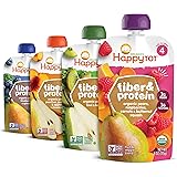 Happy Tot Organics Fiber & Protein Stage 4, 4 Flavor Variety Pack, 4 Ounce Pouch (Pack of 16)