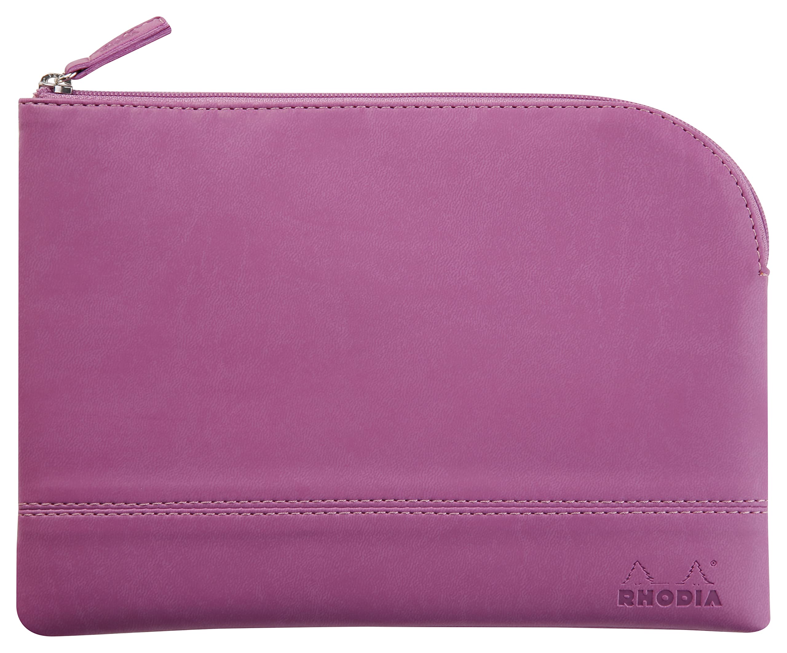 RHODIA 116641C - Faux Leather Zipped Pouch - Lilac - Size M (16 x 22 cm) - Genuine Stitching - Orange Fabric Inside - Storage for Documents, Small Supplies — image 1