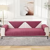LINGKY Soft Flannel Sofa Covers 1/2/3 Seater Non-Slip Wine Red 70x70cm view 3