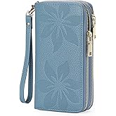 GOIACII Women's Wallet Large Capacity Double Zip Ladies Card Phone Holder RFID Blocking Wristlet Leather