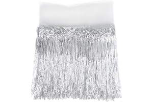 SALBSEVER 5 Yards Silver Fringe, Silver Sequins Lace Tassel Fringe Trim for DIY Dress Sewing Crafts Home Decor Party Dress Stage Costume Embellishment