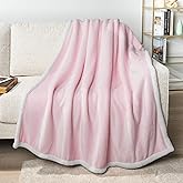 PAVILIA Sherpa Fleece Throw Blanket for Couch, Light Pink, Plush Soft Fuzzy Sofa Blanket, Cozy Reversible Winter Throw for Women Men, 50x60 Inches
