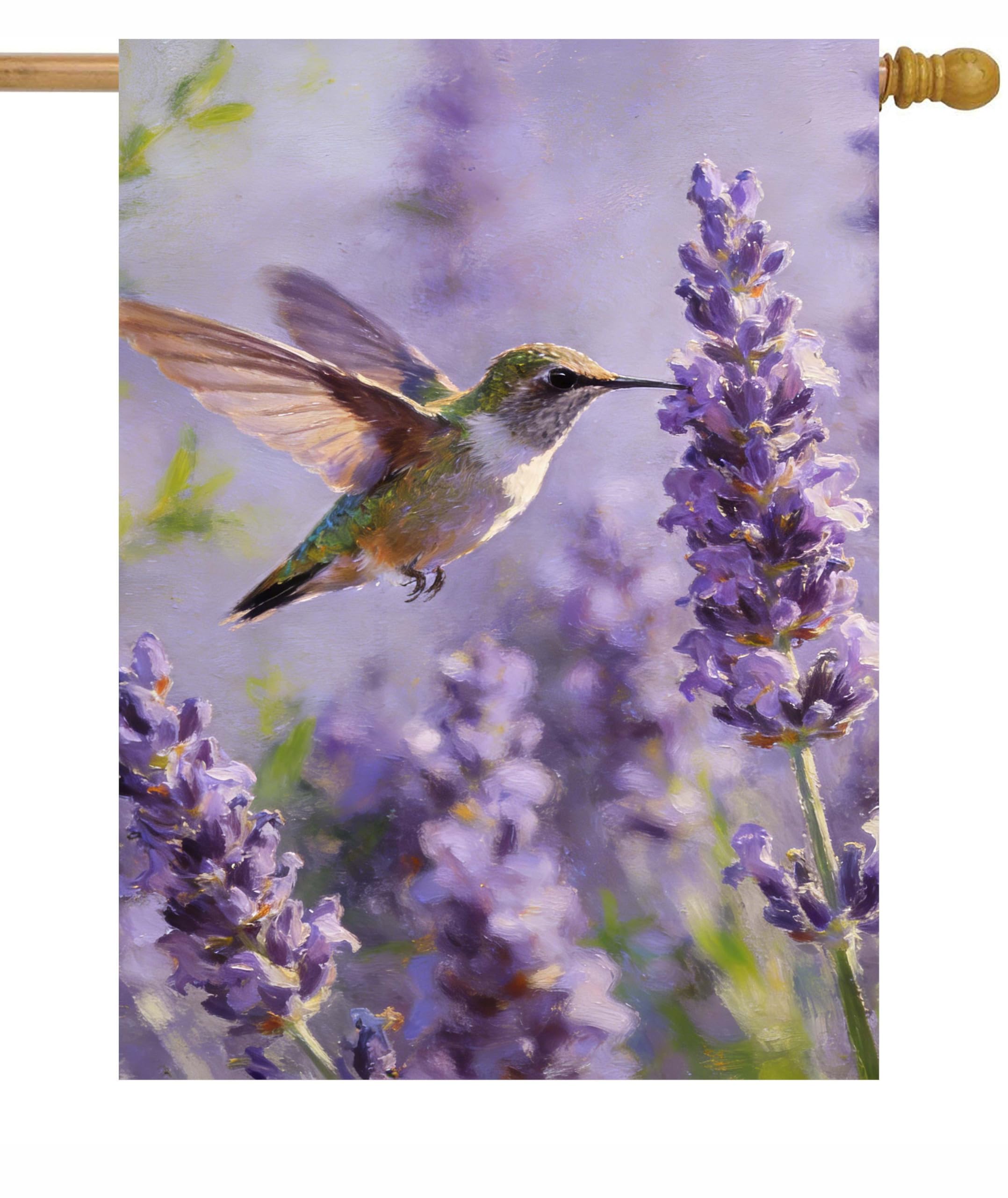 Pickako Tropical Summer Spring Hummingbird Bird in Purple Lavender Floral Flowers House Flag 28 x 40 Inch, Double Sided Large Garden Yard Welcome Flags Banners for Home Lawn Patio Outdoor Decor