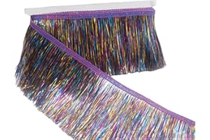 KUYLENT 6.5 Yard 4 Inches Tinsel Fringe Trim Lace Shiny Tinsel Tassel Fringe Trimming for Dance Costume Dress Stage Clothes Party Decor DIY (Multicolour)
