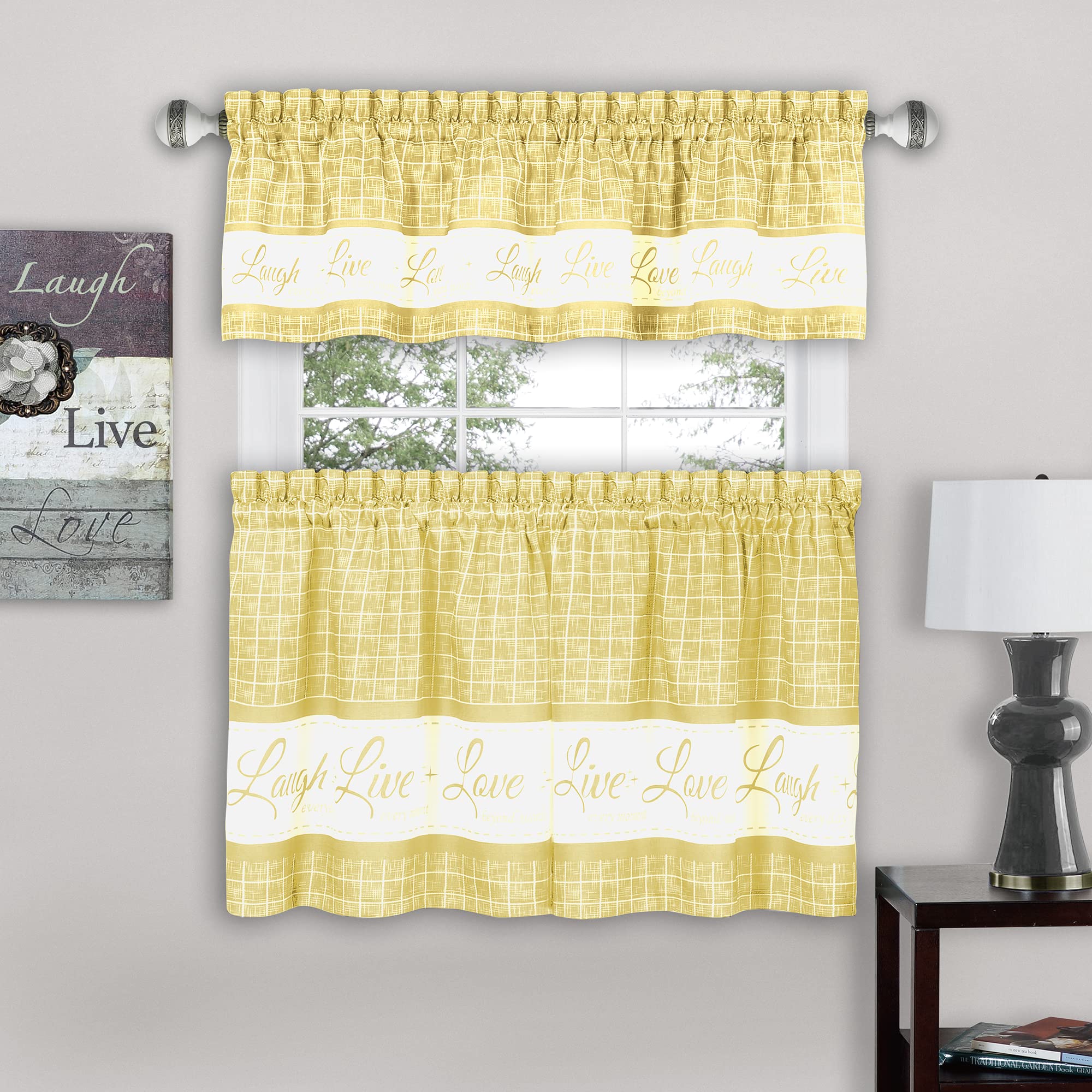 Achim Home Furnishings Soft Window Tier & Valance Set, Polyester, Yellow, 58x36