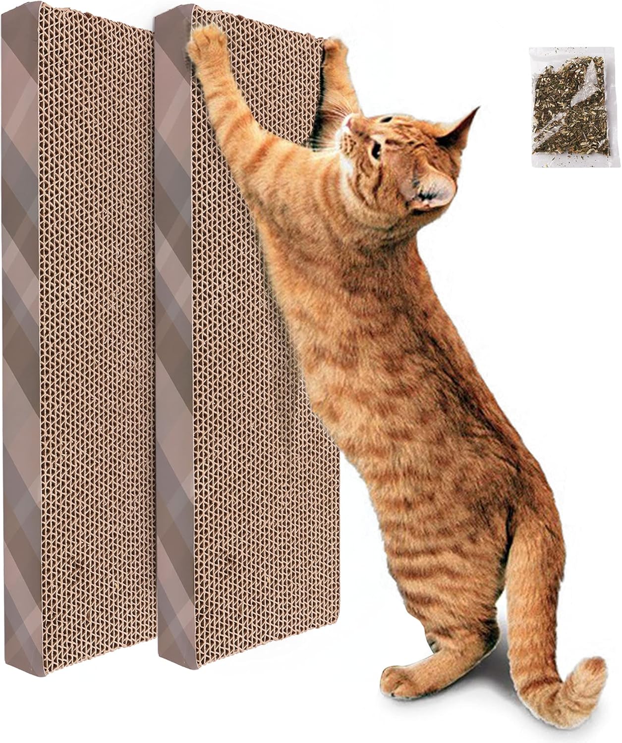 PrimePets 2 Pack Cat Scratcher Cardboard, Recycle Corrugated Cat Scratching Pad, Reversible Kitty Scratch Sofa Bed Lounge for Furniture Protector (Catnip Included)