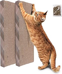 PrimePets 2 Pack Cat Scratcher Cardboard, Recycle Corrugated Cat Scratching Pad, Reversible Kitty Scratch Sofa Bed Lounge for Furniture Protector (Catnip Included)