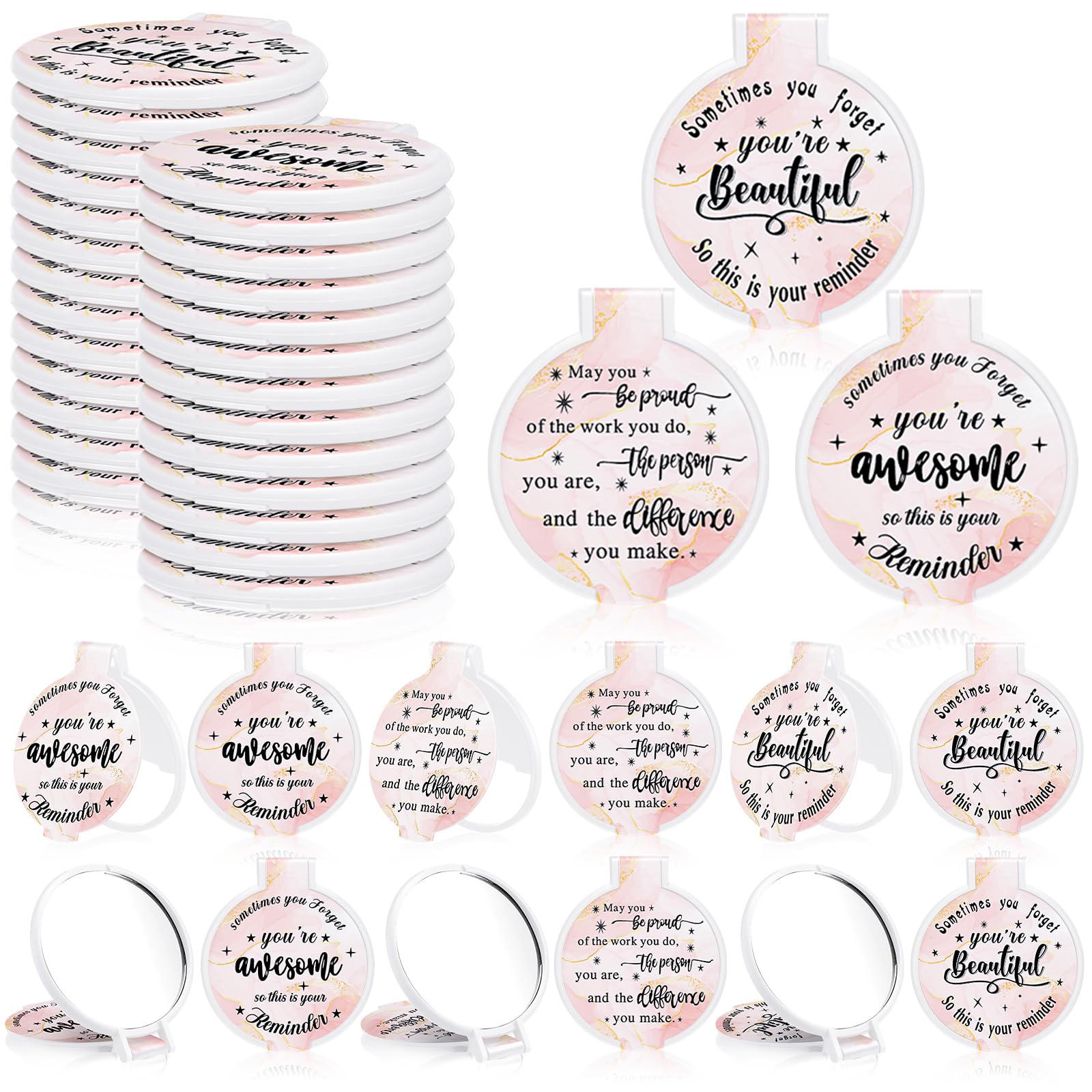 Photo 1 of Wenqik 100 Pcs Compact Mirror Bulk Light Pink Gifts for Women Small Inspirational Pocket Purse Handheld Mirror Portable Round Makeup Folding Appreciation Gift for Christmas Valentine Daily Travel