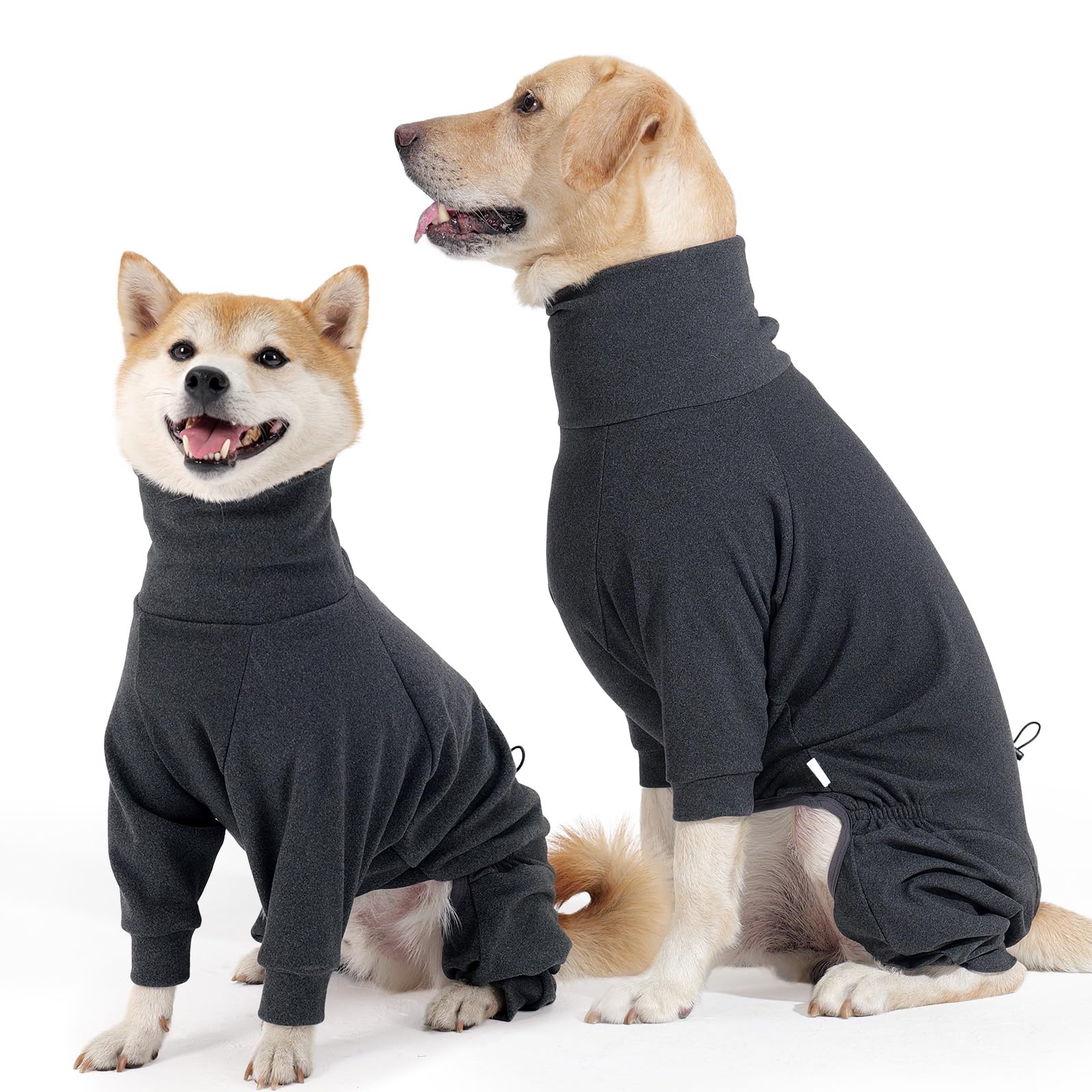 Hjyokuso Dog Fleece Onesie with Legs - Warm Stretch Pullover Dog Pajamas for Winter, Adjustable at Back - Cozy Jumper for Large Breeds, Dark Grey - 2XL