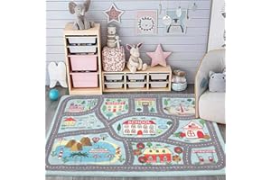 UPHOME Extra Large Kids Playroom Rug Play Carpet 4’ x 6’, Blue Educational Children’s Play Mat, Learning & Have Fun Safely Non-Slip Washable Road Traffic Floor Area Carpet, Great for Kids Room Bedroom