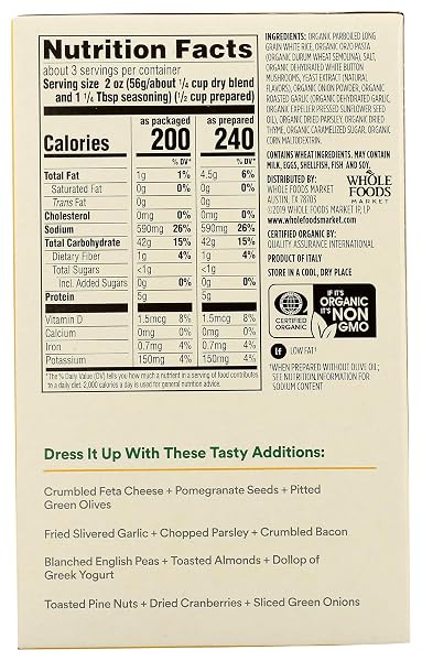 365 BY WHOLE FOODS MARKET, ORGANIC MUSHROOM AND HERB RICE PILAF, 6 OUNCE