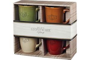 Christian Art Gifts Set of Four Rustic Stoneware Coffee/Tea Mugs w/Bible Verses Sage Green, Ivory, Paprika Red, Pumpkin Orange Inspirational Coffee/Tea Cup for Men and Women