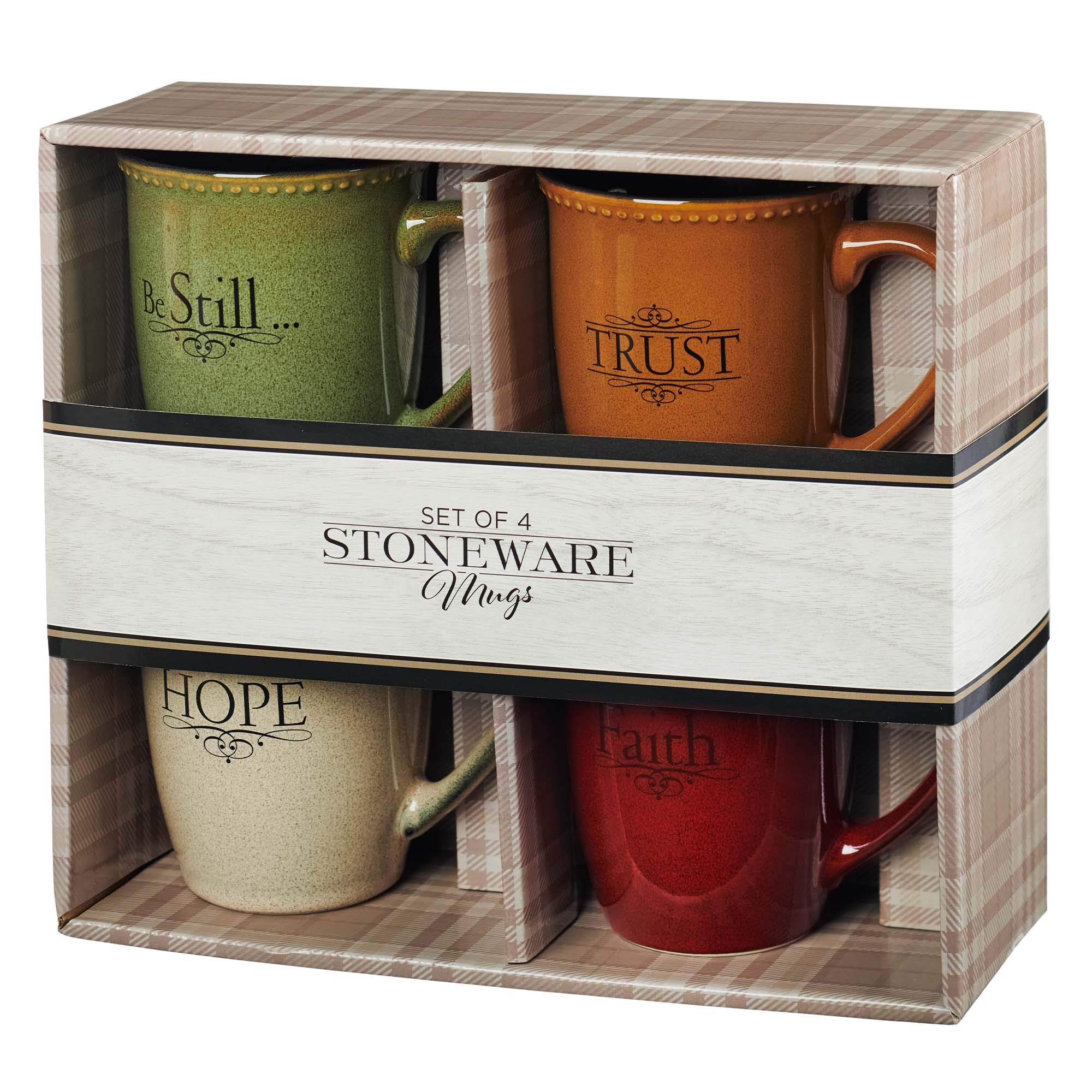 Photo 1 of Christian Art Gifts Set of Four Rustic Stoneware Coffee/Tea Mugs w/Bible Verses Sage Green, Ivory, Paprika Red, Pumpkin Orange Inspirational Coffee/Tea Cup for Men and Women