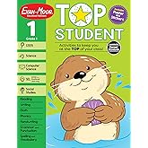 Evan-Moor Top Student Grade 1 Full-color Workbook, Reward Stickers, STEM, Reading, Writing, Computer Science, SEL, Social Studies, Mindful Moments with Audio Support