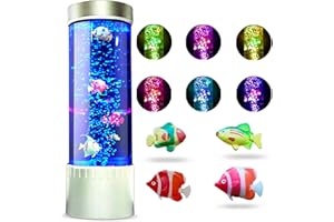 Brewish Bubble Fish Lamp | Desktop Sensory LED Bubble Lamp | Color Changing Aquarium lamp | Artificial Fish Tank with Moving Fish, Sea Horse, Jellyfish | Gift for Kids, Adults, ADHD & Autism