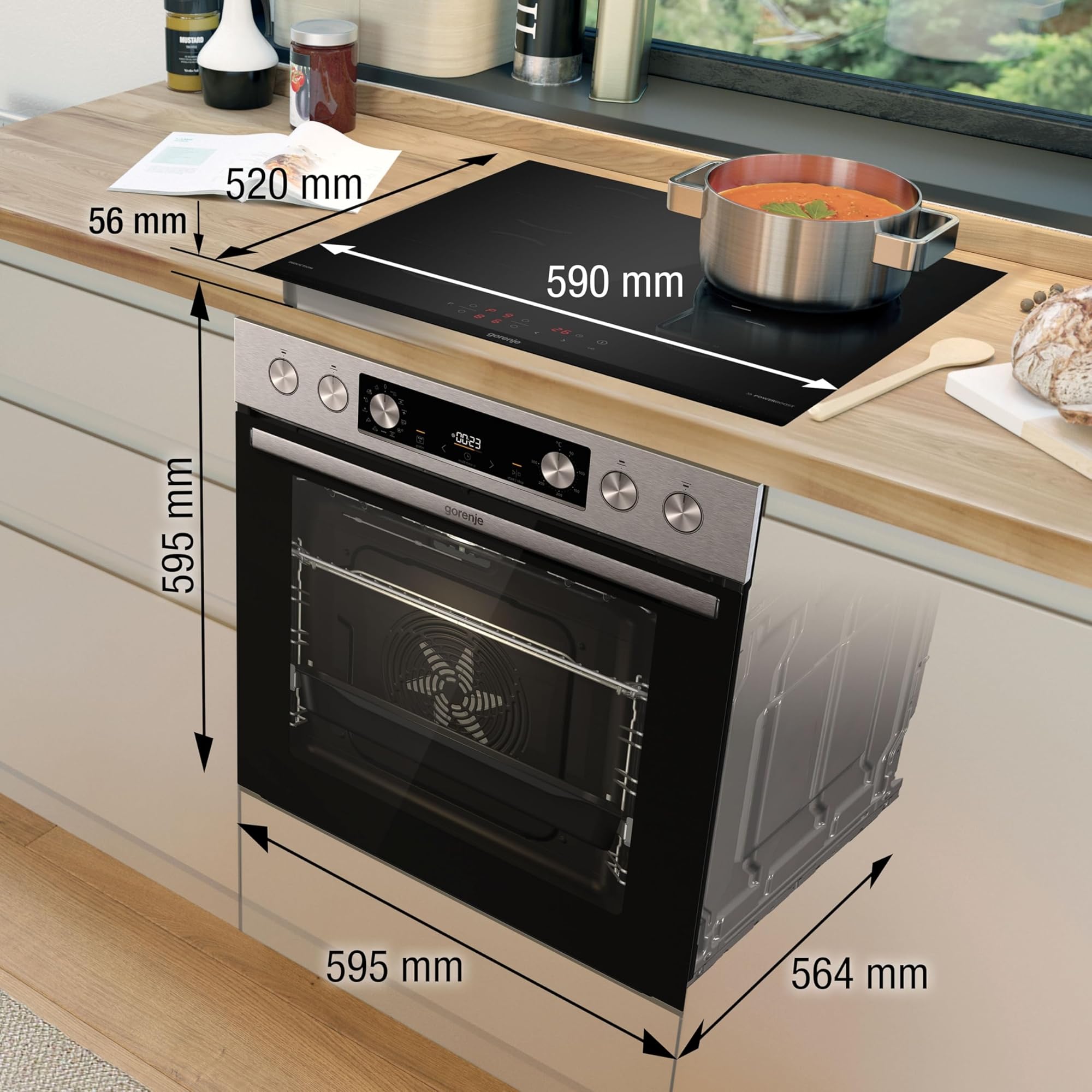 Gorenje Einbauherd-Set Heißluft Inox Set 4 mit Glaskeramik-Kochfeld / 77L / ExtraSteam / GentleClose & Open / EcoClean / AirFry / PizzaMode / PerfectGrill / Teleskopauszüge / Inox-Look 3