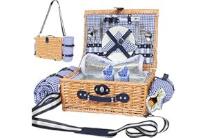HYBDAMAI Wicker Picnic Basket for 2 with Waterproof Picnic Blanket and Insulated Cooler, Willow Hamper for Camping, Outdoors,