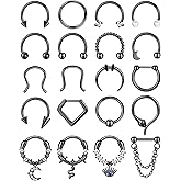 Besteel 20PCS Septum Rings 16G for Women - Hypoallergenic Surgical Steel Daith Piercing Jewelry Cute Dangle Nose Ring Clicker for Helix, Tragus, Daith, Cartilage Earrings Hoop