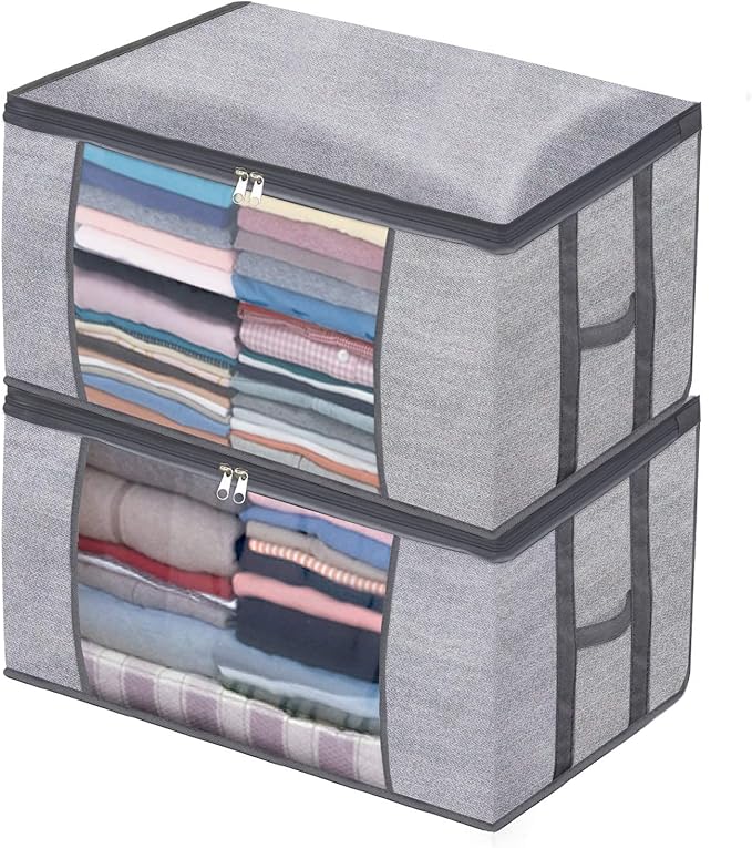 homyfort Pack of 2 Duvet Storage Bags, Clothes Storage Bags with Zips