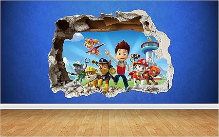 Sticker Mural En Vinyle Facon Mur Casse 3d Imprime La Pat Patrouille Pour Chambre D Enfant Vinyle Large 81cm X 58cm Amazon Fr Cuisine Maison
