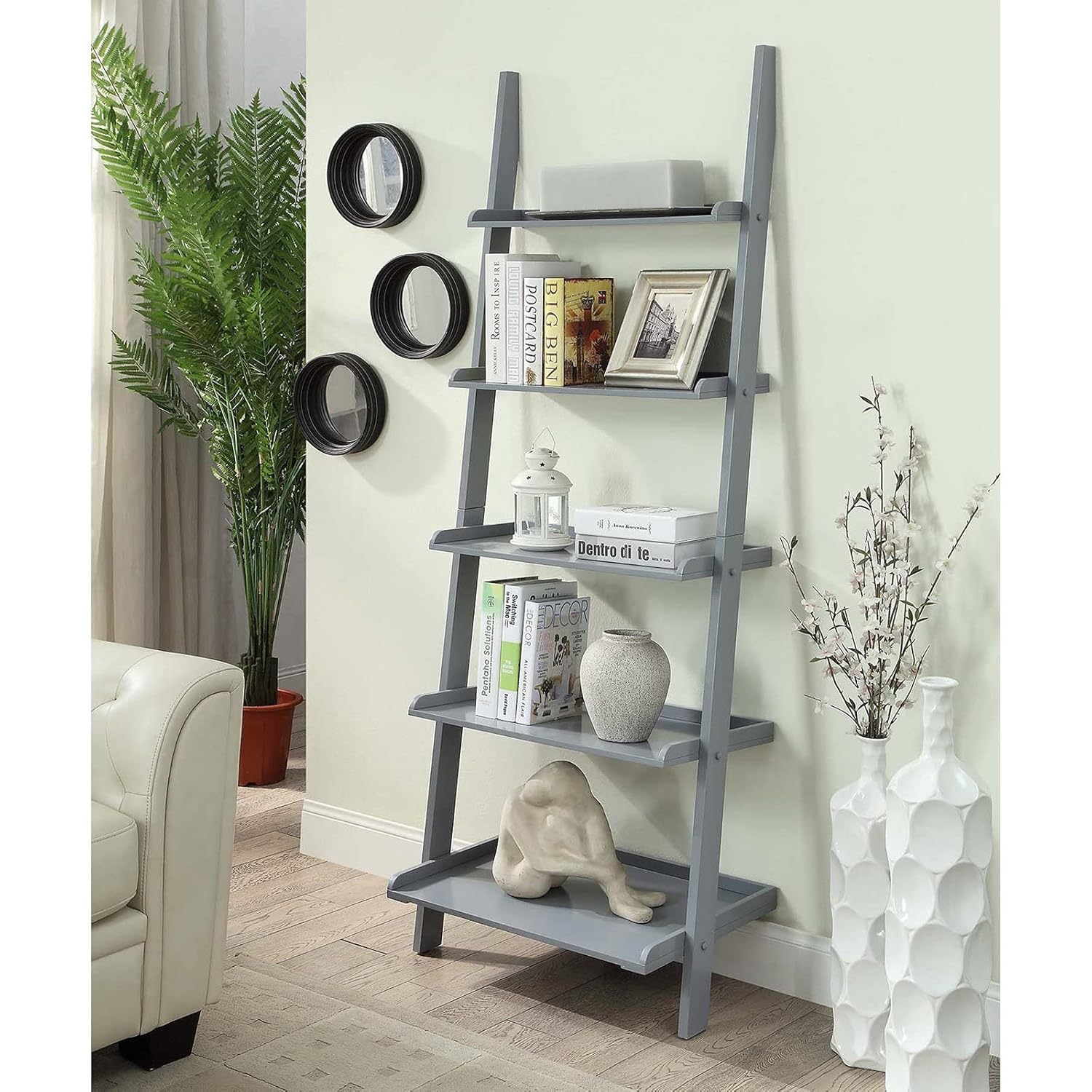 Online Decor Shoppee Ladder Shelf, 5Tier Foldable Wood Bookshelf