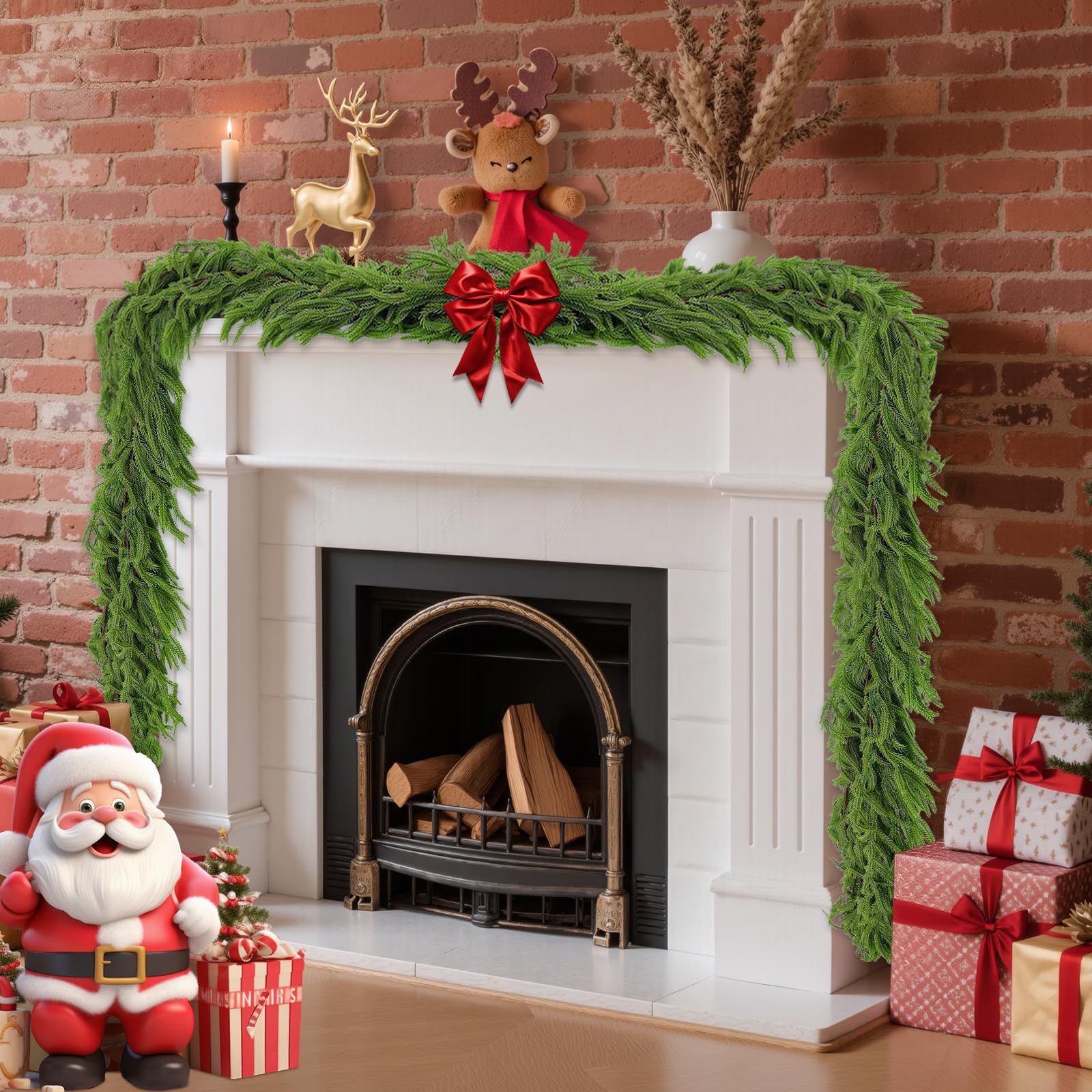 Photo 1 of 2 Pack 9 Ft Artificial Norfolk Pine Garlands - Christmas Decor Realistic Pine Garland, Green Faux Greenery Garland for Table, Mantle, Fireplace, Wall, Indoor Outdoor Winter Christmas Decorations