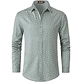 JOTOOK Mens Printed Dress Shirts Long Sleeve Button Down Shirts Stretch Business Casual Shirt