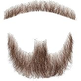 Bromobiz Fake Mustache, Natural Looking Human Hair Fake Beard, Premium Invisible Lace Realistic Facial Hair for Adult Stage Performance, Film & TV Makeup and Theatrical Use (Brown)