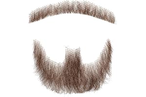 BROMOBIZ Fake Mustache, Natural Looking Human Hair Fake Beard, Premium Invisible Lace Realistic Costume Beard for Halloween, Parties, Cosplay or Film Makeup (Brown Fake Mustache)