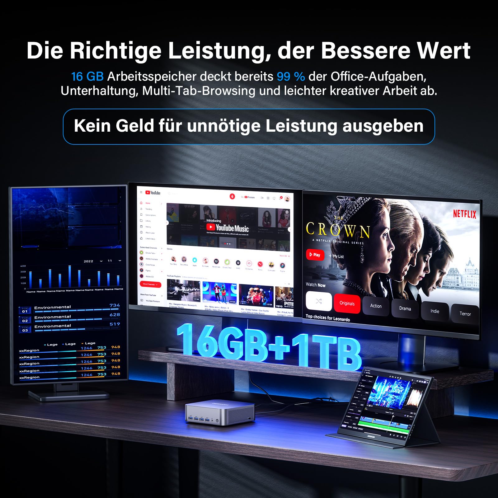 GEEKOM GT1 Mega AI Mini PC mit Intel Core Ultra 9 185H | 1TB SSD 16GB DDR5 | 6 USB Ports | 4 x 8K Display | 3-Jahren-Garantie | AR Echtzeitfunktion | Vorinstalliert Windows 11 Pro Mini Desktop PC 6