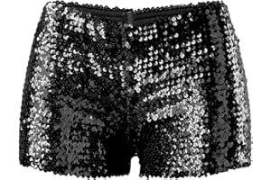 GAEXIA Brand Sequin Shorts for Women - Elastic Waist, Straight Leg, Sparkly Party & Summer Casual Hot Pants