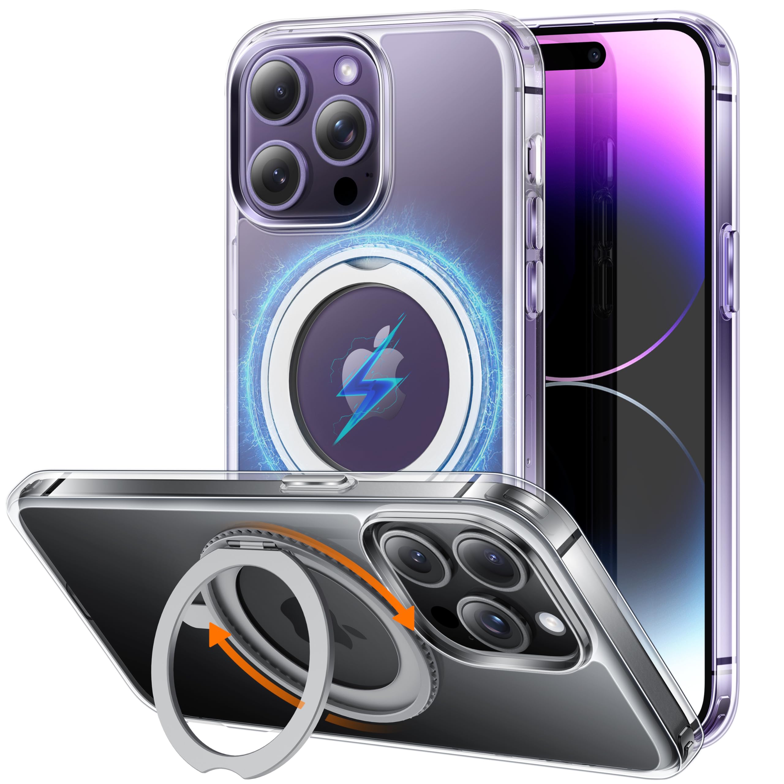 Photo 1 of ImpactStrong 360° Rotatable Magnetic Ring Stand for iPhone 14 Pro Max Case [Anti-Yellowing] [for MagSafe Charging] [Military Grade Protection] Heavy Duty Clear Case with Kickstand - Crystal Clear