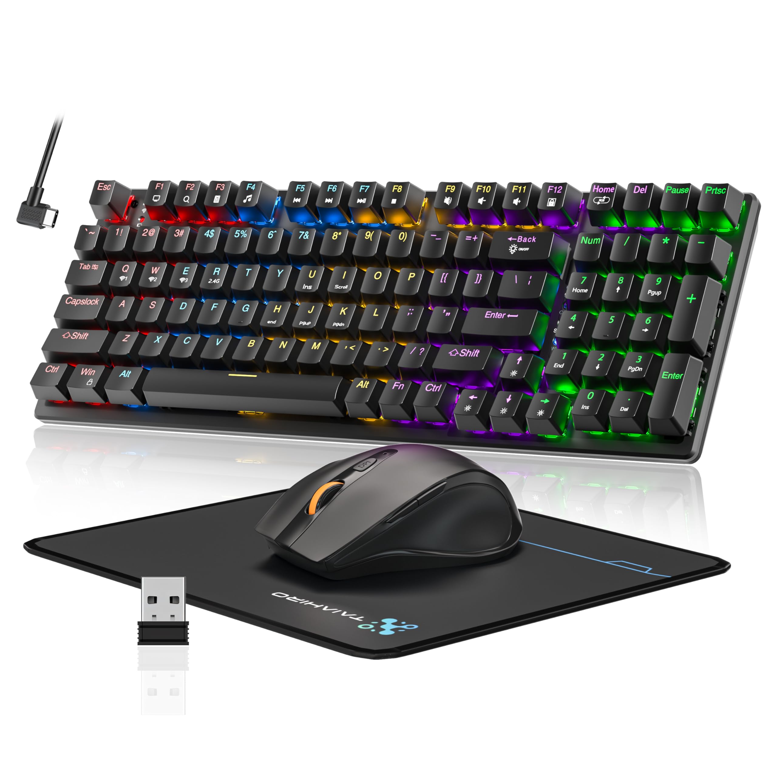 Photo 1 of Wireless Mechanical Gaming Keyboard and Mouse Combo, 98 Keys RGB Backlit Rechargeable 2000mAh Battery, 3-Mode BT5.0/2.4G/USB-C, Mechanical Switch Anti-Ghosting Keyboards for PC Laptop Gamer Business