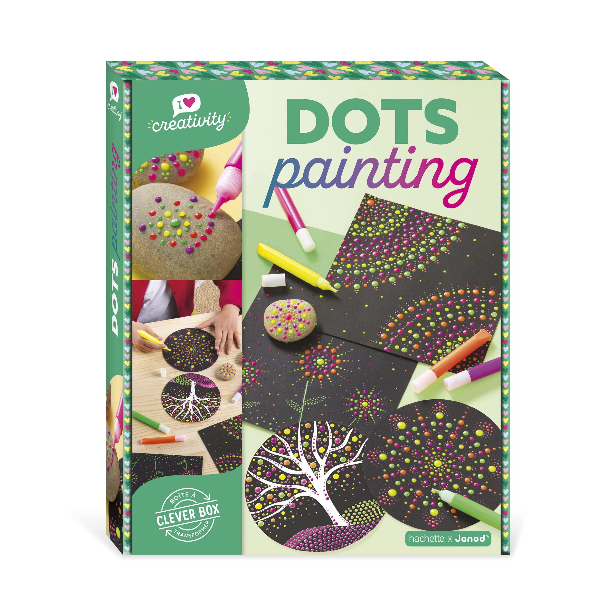 Janod - Dot Painting - I Love Creativity - 5 Black Paper & Pebble Creations - Children’s Arts & Crafts Kit - Fine Motor Skills & Concentration - 8 Years +, J07736