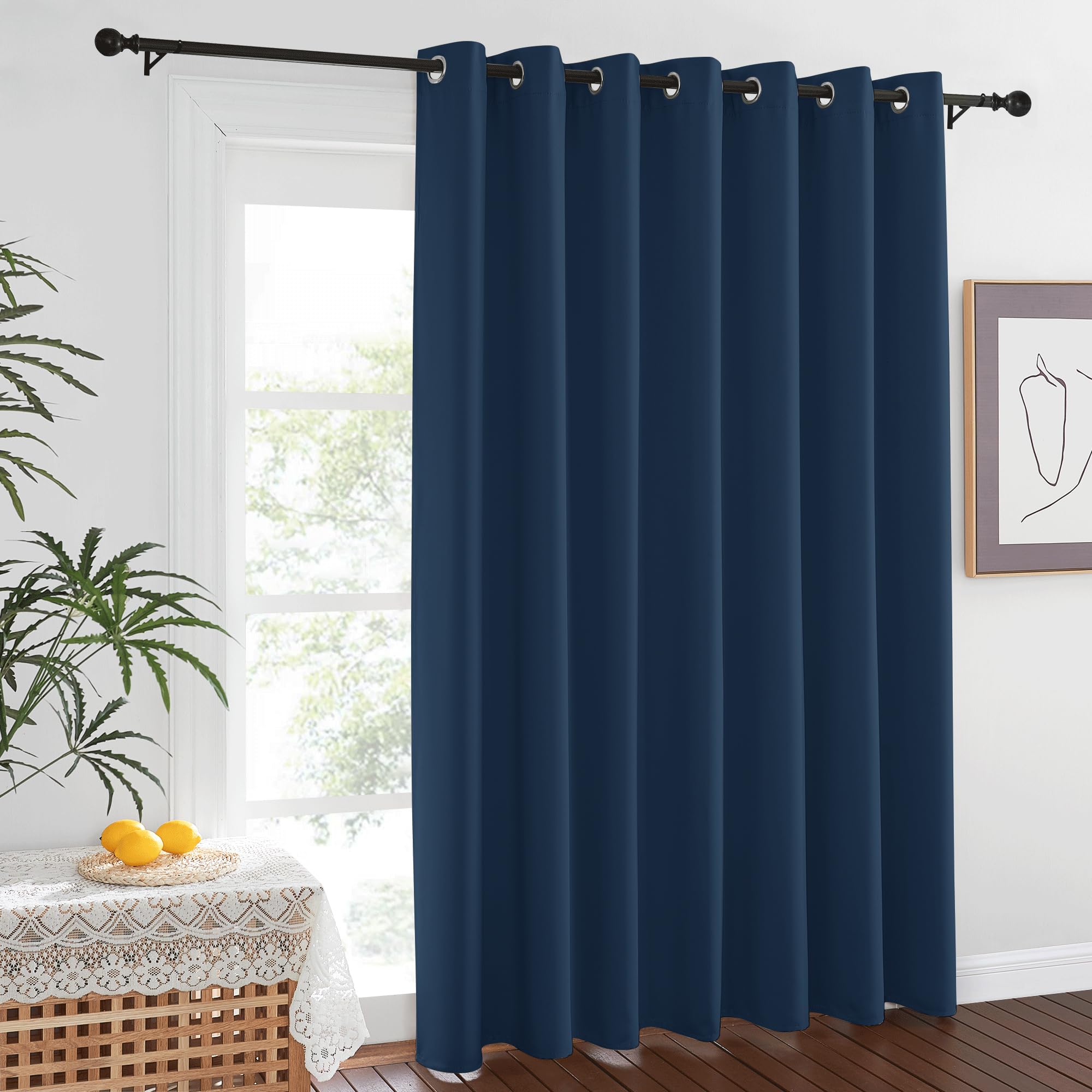 Photo 1 of NICETOWN Vertical Blinds for Sling Glass Patio Door - Silver Grommet Top Privacy Blackout Window Curtains for Bedroom, 100 inch Extra Wide Drapes (Moroccan Blue, W100 x L84, 1 Panel)