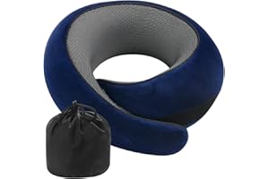 Badink®Snail Neck Pillow Memory Foam with MagicStrap – Adjustable Ergonomic Travel Pillow for Office/Airplane/Car, Washable Cover, Portable Cervical Support (darkblue)