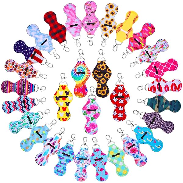 ASUNFO 12 Pcs Lipstick Holder Keychain - Neoprene Pouch For Lip Balm, Coins, Or Small Items, 3.35x1.81 Inch