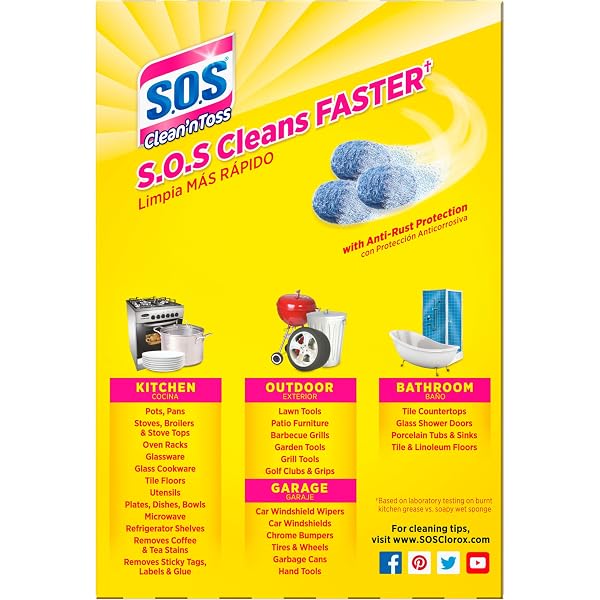 S.O.S CLEAN ‘N TOSS STEEL WOOL SOAP PADS, 15 COUNT, PACK OF 6