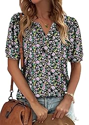 KISSMODA Women's Tunic Tops Casual V Neck Short