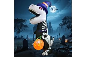 Joiedomi 8 FT Halloween Inflatables Outdoor Decorations, Halloween Blow Ups for Yard, Inflatable Skeleton Dinosaur with Pumpkin for Outside Garden Decor