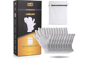 AKRILANE 100% Cotton Gloves For Dry Hands | Moisturizing Overnight Gloves for Eczema & Psoriasis Treatment | Skin Spa Treatment for Women & Men | Washable & Reusable with Free Laundry Bag (5 Pairs)