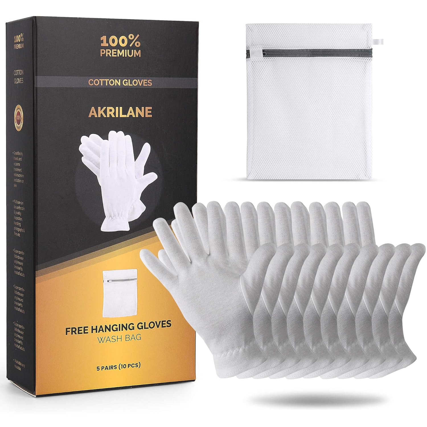 Cotton Gloves For Dry Hands, Moisturizing Gloves Overnight, Eczema Treatment, Skin Spa Therapy, Cosmetic Jewelry Inspection Premium Quality (5 Pairs) : Beauty