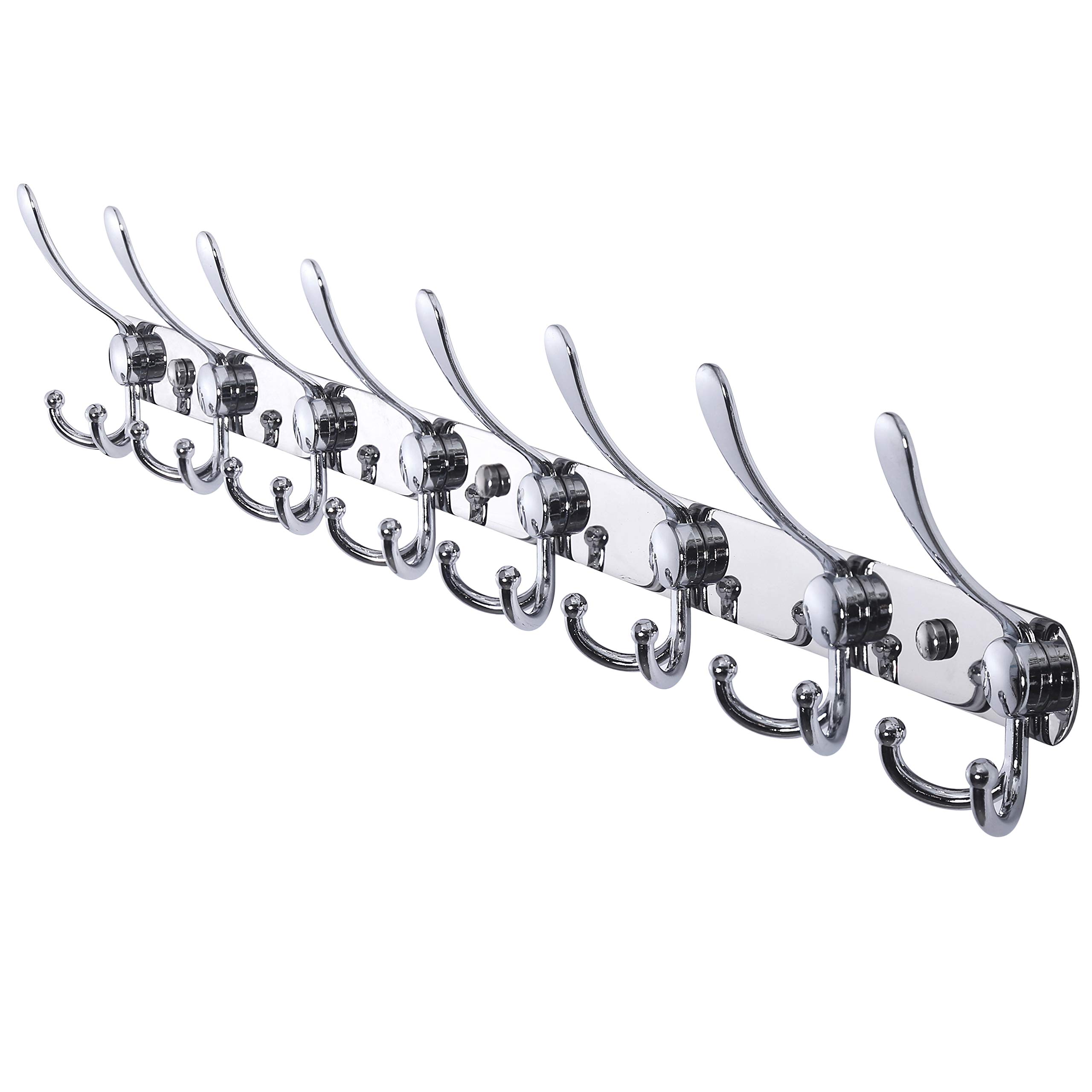 Dseap Coat Rack Wall Mount - 74cm Long 8-Tri-Hooks, Heavy Duty, Stainless Steel, Metal Coat Hanger Rail Wall Hooks for Coats Hats Clothing Clothes Purse Mudroom Entryway, Chromed