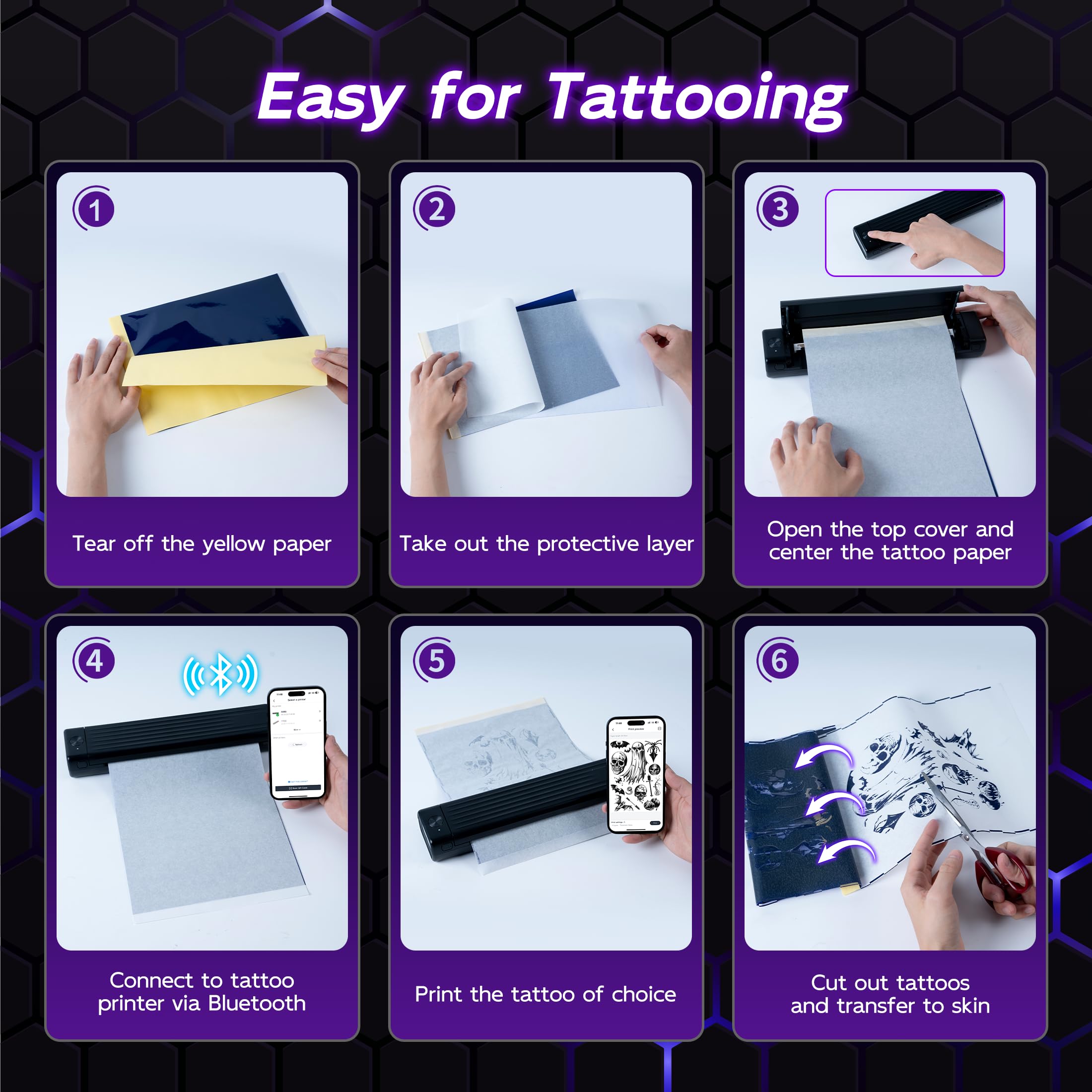 Itari Tattoo Stencil Printer Kit for Beginners, Temporary Tattoo Printer with 10 Pcs Transfer Paper, Bluetooth Stencil Printer for Tattooing, Wireless Tattoo Machine Compatible with Phone/Tablet/PC