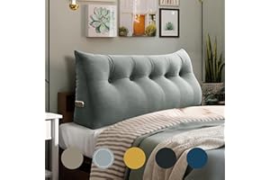 WOWMAX Wedge Pillow Headboard Queen Triangular Headboard Pillow Queen Bed Wedge Pillow for Headboard Bolster Pillow for Bed Daybed Pillows with Removable Cover, Velvet(100% Cotton), Gray