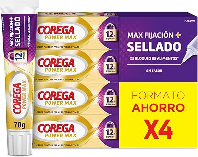 Max Fixation + Selamento, Creme de Fixação de Prótese Dentária, 4x70 g