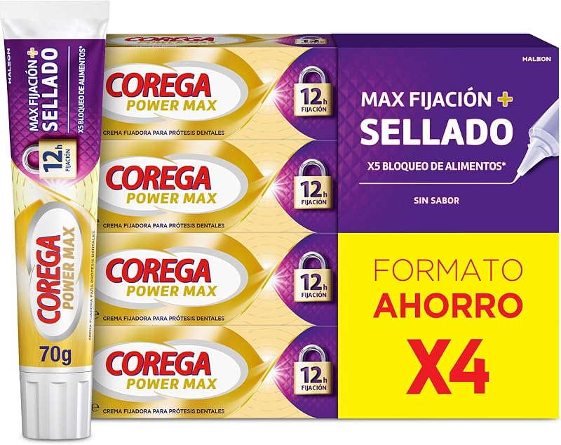 Max Fixation + Selamento, Creme de Fixação de Prótese Dentária, 4x70 g