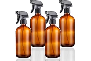 BONCARE Empty Glass Spray Bottles 16oz for Cleaning, Plants, Pets, Essential Oils, Air Freshener, Durable Black Trigger Sprayer with Stream and Mist Settings (Amber, 16oz(Pack of 4))