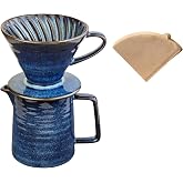 HYAXGM Pour Over Coffee Maker,Ceramic Coffee Maker With 40 pcs Paper Filter，15oz/450ml Pour Over Coffee Dripper (Starry Blue, V02)